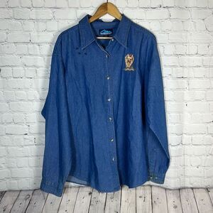 Tri-Mountain Womens Vintage Embroidered Dog Jean Denim Shirt size 2XL‎